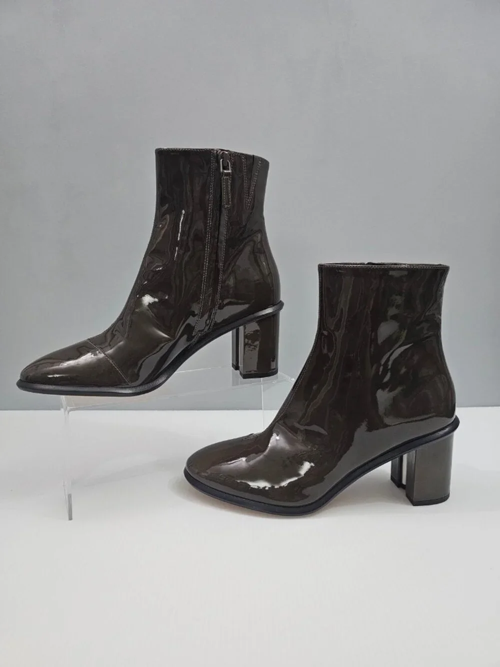 Tory Burch Brooke Ankle Boot Womens 9 Dark Moss Green Patent Leather Block Heel